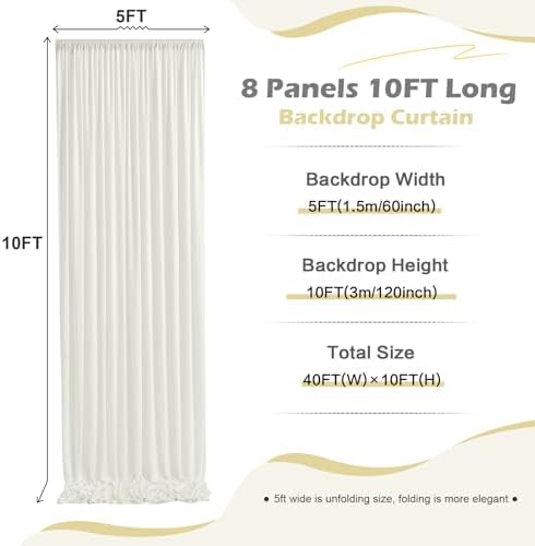 40ft x 10ft Wrinkle Free Ivory Backdrop Curtain for Parties, 8 Panels 5x10ft Silky Polyester Ivory Wedding, alternate view 5