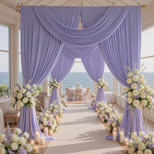 40ft x 10ft Wrinkle Free Lavender Backdrop Curtains for Parties, 8 Panels 5x10ft Polyester Purple Backdrop