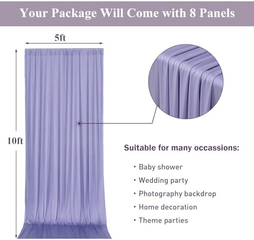 40ft x 10ft Wrinkle Free Lavender Backdrop Curtains for Parties, 8 Panels 5x10ft Polyester Purple Backdrop, alternate view 6