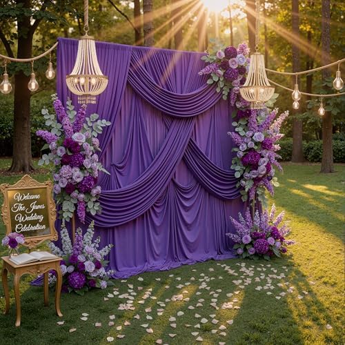 40ft x 10ft Wrinkle Free Purple Backdrop Curtains for Parties, 8 Panels 5x10ft Thick Fabric Purple Backdrop