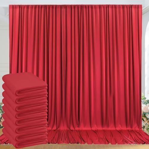 40ft x 10ft Wrinkle Free Red Backdrop Curtains for Parties, 8 Panels 5x10ft Silky Polyester Photo Backdrop