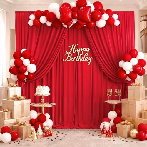 40ft x 10ft Wrinkle Free Red Backdrop Curtains for Parties, 8 Panels 5x10ft Silky Polyester Photo Backdrop, alternate view 5