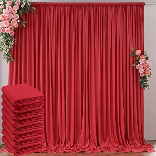 40ft x 10ft Wrinkle Free Red Backdrop Curtains for Parties, Polyester Photo Backdrop Drapes 8 Panels 5x10ft for