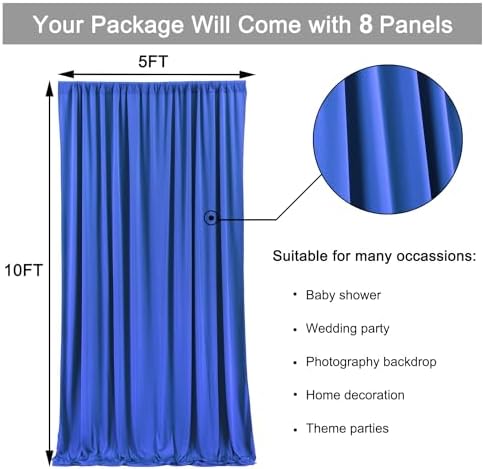 40ft x 10ft Wrinkle Free Royal Blue Backdrop Curtain for Party, Polyester Royal Blue Photo Backdrop Drapes 8, alternate view