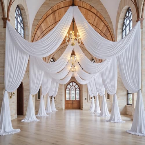 40ft x 15ft Long White Backdrop Curtains for Wedding Parties, Wrinkle Free Polyester 8 Panels 15 ft Photo, alternate view 3
