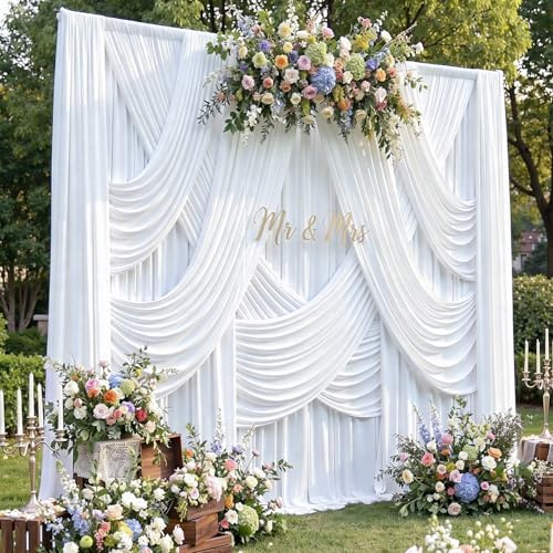 40ft x 15ft Long White Backdrop Curtains for Wedding Parties, Wrinkle Free Polyester 8 Panels 15 ft Photo, alternate view 5