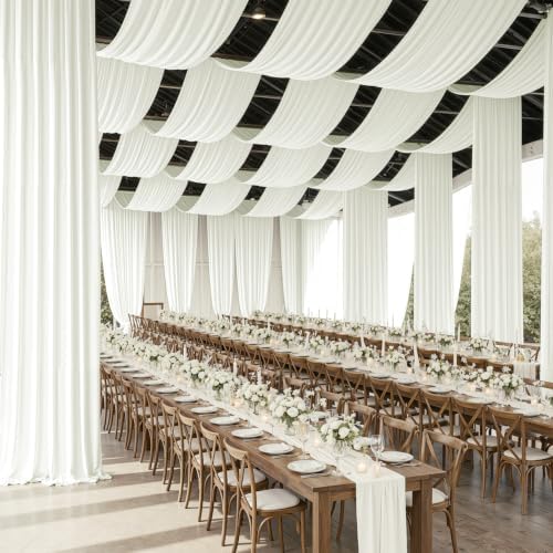 40FT x 50FT Creamy Ivory Ceiling Drapes for Wedding Party in 60"W x 600"L (Pack of 8) in Creamy Ivory