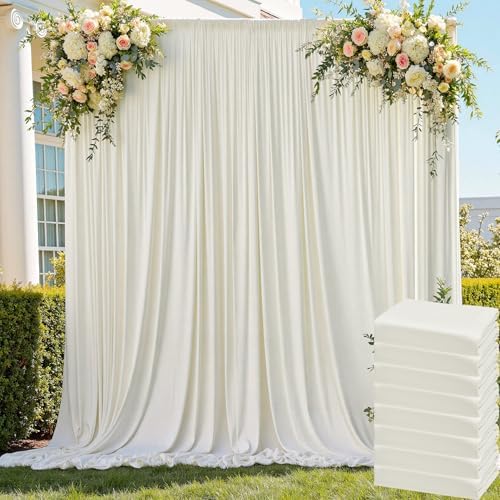 40ft x 8ft Wrinkle Free Ivory Backdrop Curtain for Parties, 8 Panels 5x8ft Silky Polyester Ivory Wedding
