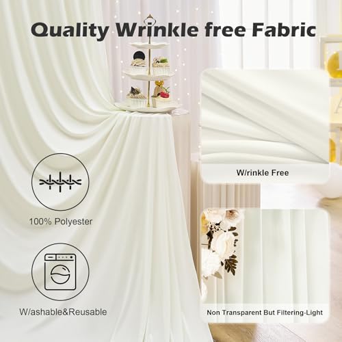 40ft x 8ft Wrinkle Free Ivory Backdrop Curtain for Parties, 8 Panels 5x8ft Silky Polyester Ivory Wedding, alternate view 4