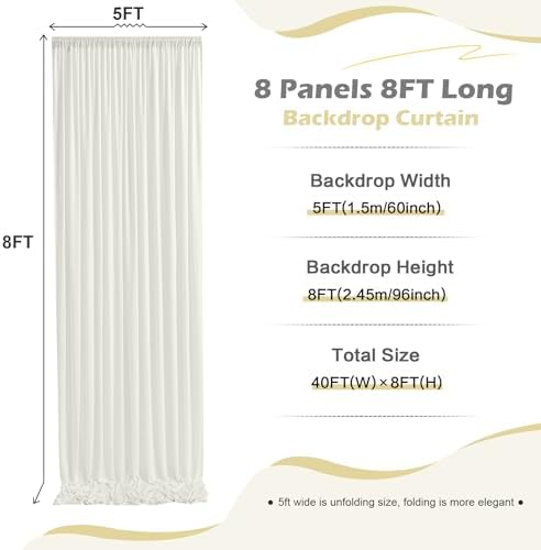 40ft x 8ft Wrinkle Free Ivory Backdrop Curtain for Parties, 8 Panels 5x8ft Silky Polyester Ivory Wedding, alternate view 5