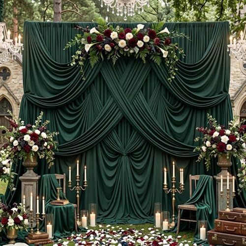 40ftx10ft Hunter Green Backdrop Curtains for Party Background, Wrinkle Free 8 Panels Silky Fabric Green Photo