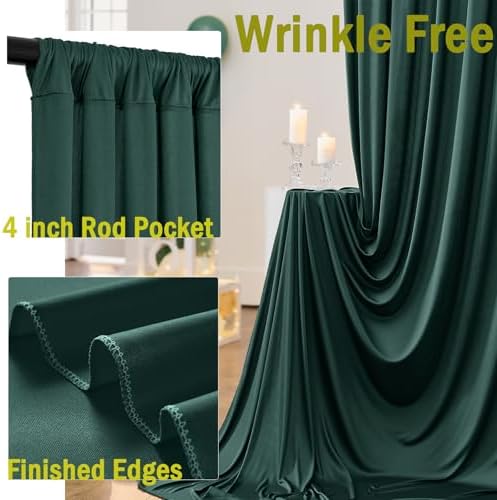 40ftx10ft Hunter Green Backdrop Curtains for Party Background, Wrinkle Free 8 Panels Silky Fabric Green Photo, alternate view