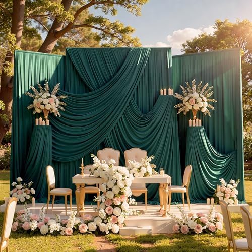 40ftx10ft Hunter Green Backdrop Curtains for Party Background, Wrinkle Free 8 Panels Silky Fabric Green Photo, alternate view