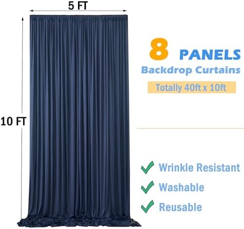40ftx10ft Navy Blue Backdrop Curtains for Party Background, Wrinkle Free 8 Panels Silky Navy Photo Backdrop, alternate view 5