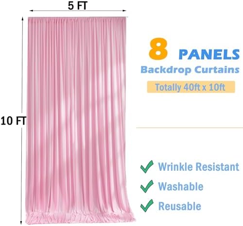 40ftx10ft Pink Backdrop Curtains for Parties, Wrinkle Free 8 Panels Silky Polyester Photo Backdrop Drapes Back, alternate