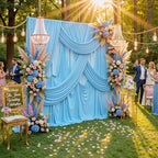 40ftx10ft Wrinkle Free Baby Blue Backdrop Curtains for Parties, 8 Panels Thick Polyester Backdrop Drapse for