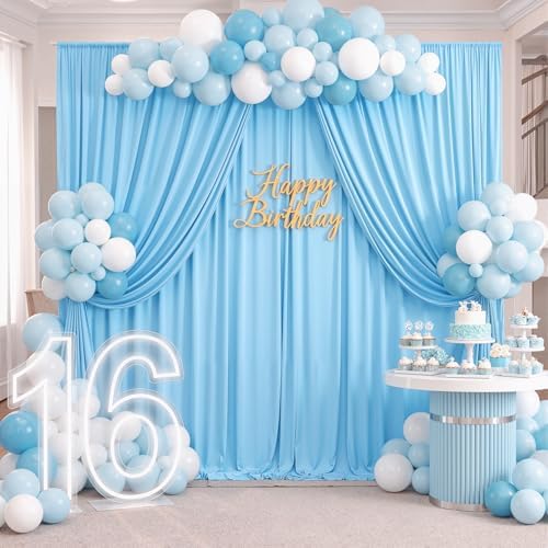 40ftx10ft Wrinkle Free Baby Blue Backdrop Curtains for Parties, 8 Panels Thick Polyester Backdrop Drapse for, alternate view