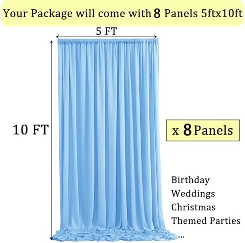40ftx10ft Wrinkle Free Baby Blue Backdrop Curtains for Parties, 8 Panels Thick Polyester Backdrop Drapse for, alternate view
