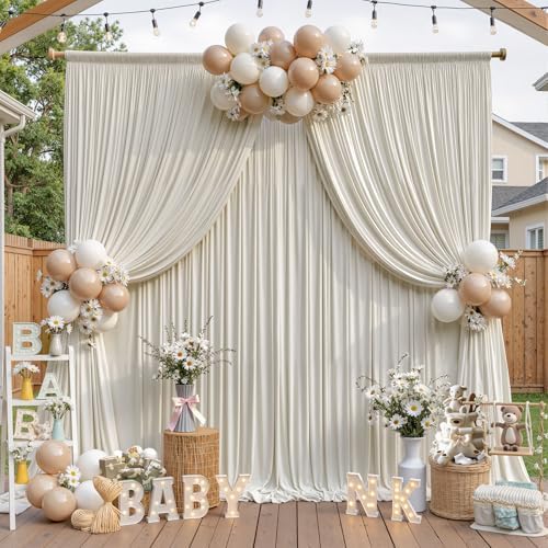 40ftx10ft Wrinkle Free Beige Backdrop Curtains for Parties, Silky Polyester Photo Backdrop Drapes 8 Panels, alternate view 6