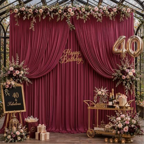 40ftx10ft Wrinkle Free Burgundy Backdrop Curtain - 10 Feet Photography Backdrop Drapes, Silky Polyester Back, alternate view