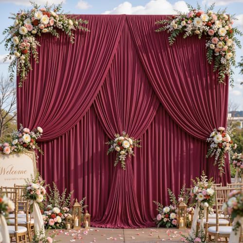 40ftx10ft Wrinkle Free Burgundy Backdrop Curtain - 10 Feet Photography Backdrop Drapes, Silky Polyester Back, alternate view