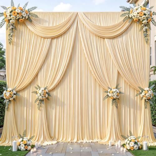 40ftx10ft Wrinkle Free Champagne Backdrop Curtain - 10 Feet Photography Backdrop Drapes, Silky Polyester Back