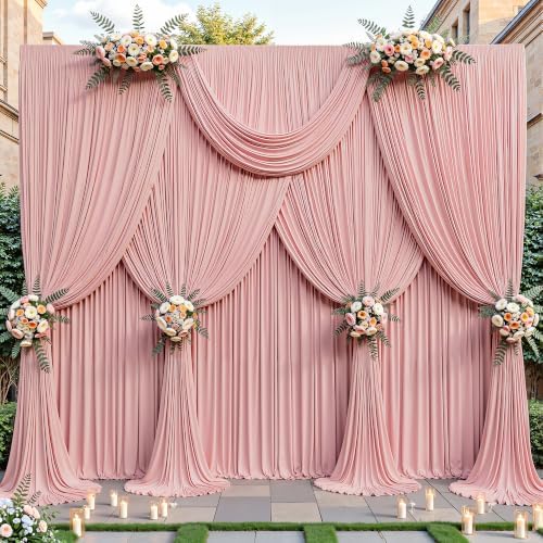40ftx10ft Wrinkle Free Dusty Rose Backdrop Curtain - 10 Feet Photography Backdrop Drapes, Silky Polyester Back