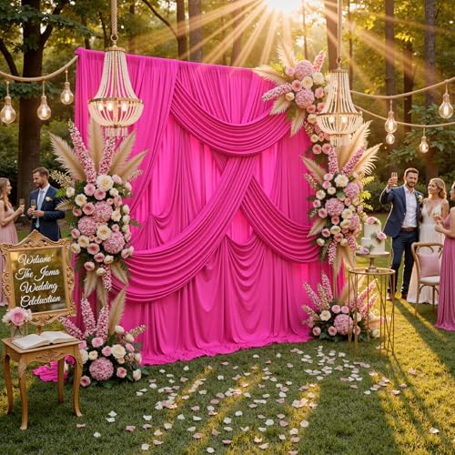 40ftx10ft Wrinkle Free Fuchsia Backdrop Curtains for Parties, Thick Polyester Hot Pink Photo Backdrop Drapes 8, alternate