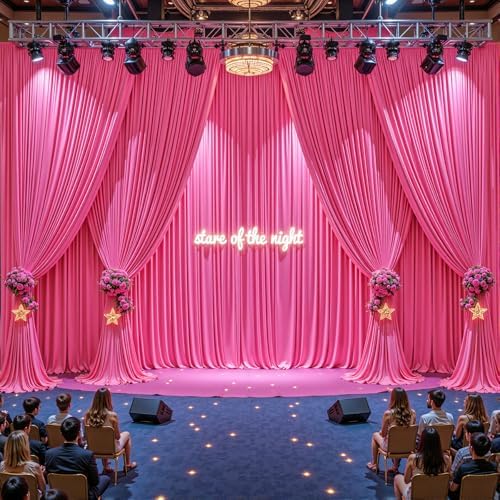 40ftx10ft Wrinkle Free Hot Pink Backdrop Curtain - 10 Feet Photography Backdrop Drapes, Silky Polyester Back, alternate view