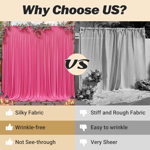 40ftx10ft Wrinkle Free Hot Pink Backdrop Curtain - 10 Feet Photography Backdrop Drapes, Silky Polyester Back, alternate view