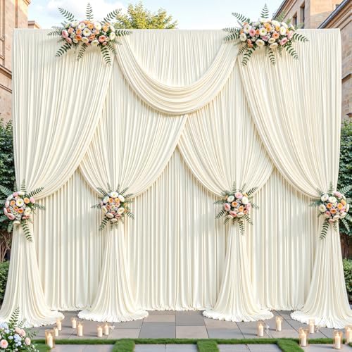 40ftx10ft Wrinkle Free Ivory Backdrop Curtain - 10 Feet Photography Backdrop Drapes, Silky Polyester Back Drop