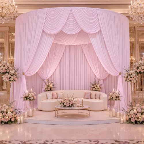 40ftx10ft Wrinkle Free Light Pink Backdrop Curtains for Parties, Silky Polyester Photo Backdrop Drapes 8 Panels