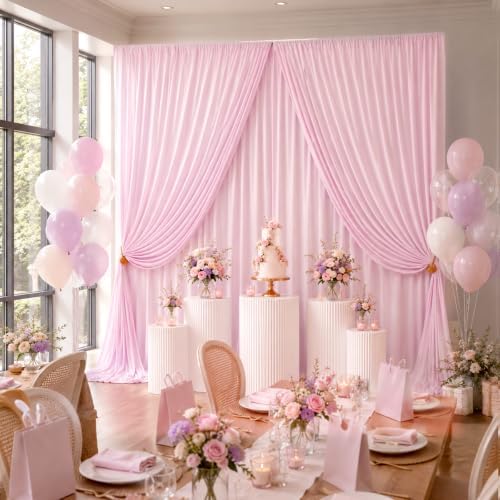40ftx10ft Wrinkle Free Light Pink Backdrop Curtains for Parties, Silky Polyester Photo Backdrop Drapes 8 Panels, alternate