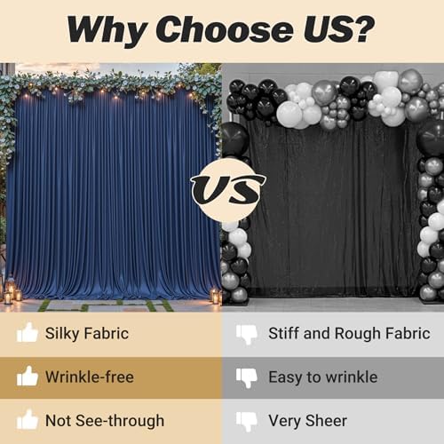 40ftx10ft Wrinkle Free Navy Blue Backdrop Curtain - 10 Feet Photography Backdrop Drapes, Silky Polyester Back, alternate view