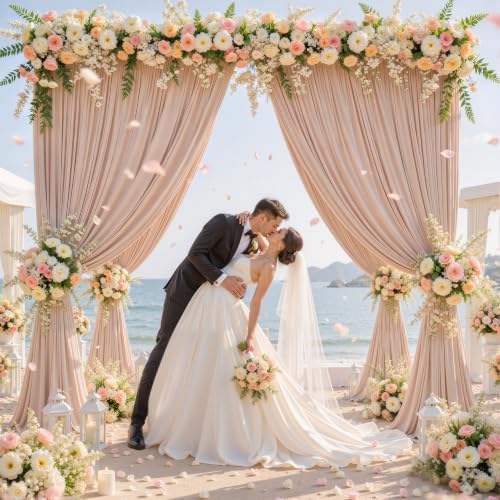 40ftx10ft Wrinkle Free Nude Blush Backdrop Curtain - 10 Feet Photography Backdrop Drapes, Silky Polyester Back, alternate