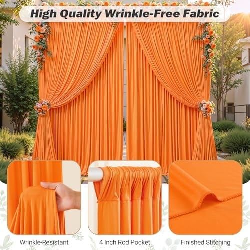 40ftx10ft Wrinkle Free Orange Backdrop Curtain - 10 Feet Photography Backdrop Drapes, Silky Polyester Back Drop, alternate