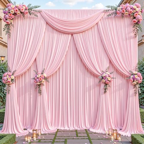 40ftx10ft Wrinkle Free Pink Backdrop Curtain - 10 Feet Photography Backdrop Drapes, Silky Polyester Back Drop