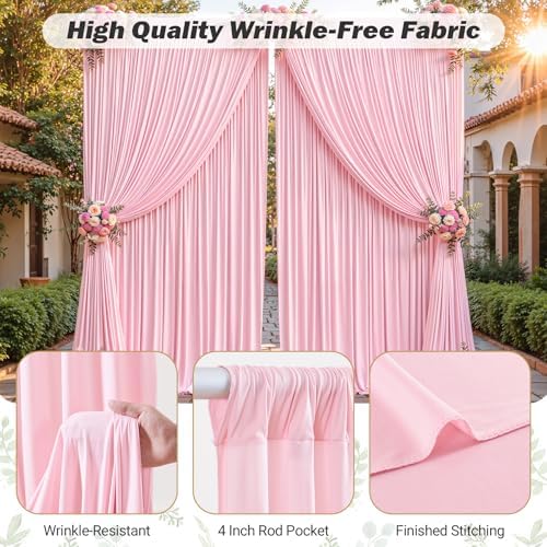 40ftx10ft Wrinkle Free Pink Backdrop Curtain - 10 Feet Photography Backdrop Drapes, Silky Polyester Back Drop, alternate view