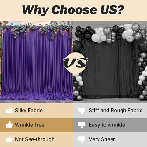 40ftx10ft Wrinkle Free Purple Backdrop Curtain - 10 Feet Photography Backdrop Drapes, Silky Polyester Back Drop, alternate