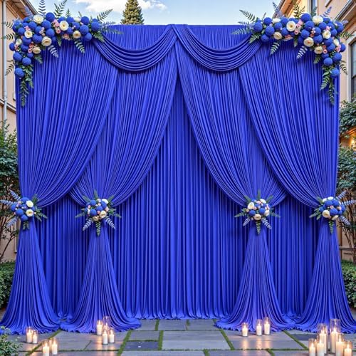 40ftx10ft Wrinkle Free Royal Blue Backdrop Curtain - 10 Feet Photography Backdrop Drapes, Silky Polyester Back