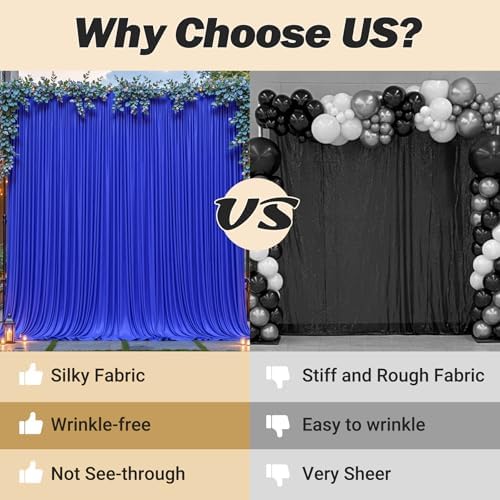 40ftx10ft Wrinkle Free Royal Blue Backdrop Curtain - 10 Feet Photography Backdrop Drapes, Silky Polyester Back, alternate