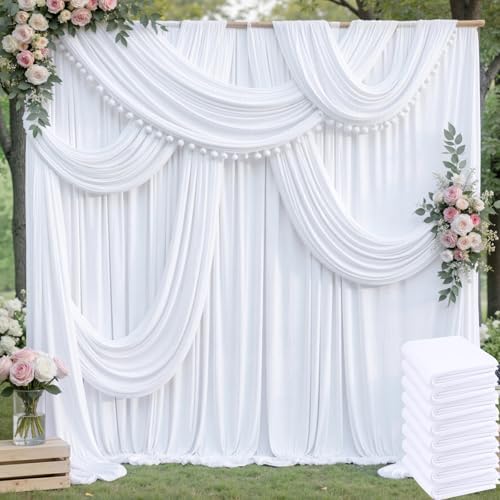 40ftx10ft Wrinkle Free White Backdrop Curtains for Party Background, 8 Panels 5x10ft Silky Polyester Photo