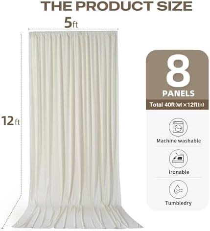 40ftx12ft Beige Backdrop Curtains for Parties, Wrinkle Free Polyester Beige Photo Backdrop Drapes 8 Panels 12 ft, alternate