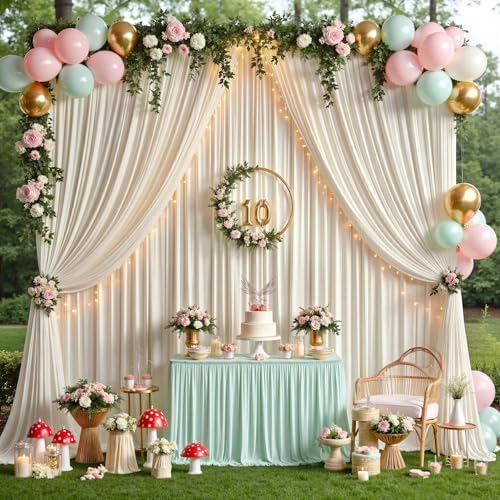 40ftx12ft Beige Backdrop Curtains for Parties, Wrinkle Free Polyester Beige Photo Backdrop Drapes 8 Panels 12 ft, alternate