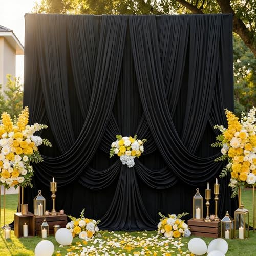 40ftx12ft Black Wrinkle Free Backdrop Curtains for Wedding Parties, 8 Panels 5x12 ft Long Silky Polyester Fabric