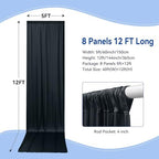 40ftx12ft Black Wrinkle Free Backdrop Curtains for Wedding Parties, 8 Panels 5x12 ft Long Silky Polyester Fabric, alternate