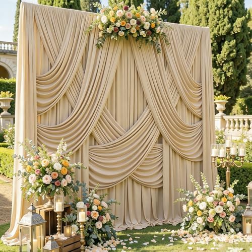 40ftx12ft Champagne Backdrop Curtains for Parties, Wrinkle Free Polyester Photo Backdrop Drapes 12 ft Long Back