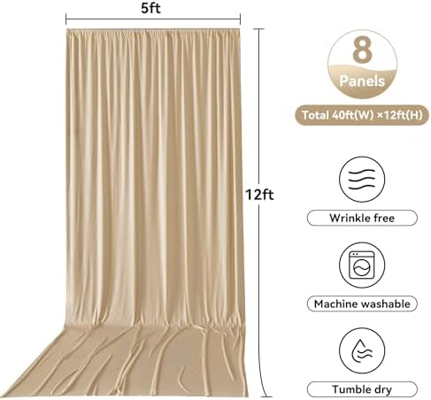 40ftx12ft Champagne Backdrop Curtains for Parties, Wrinkle Free Polyester Photo Backdrop Drapes 12 ft Long Back, alternate