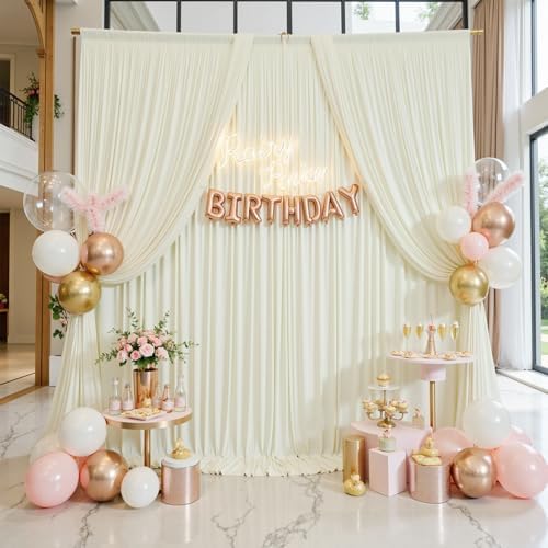 40FTx14FT Ivory Backdrop Curtains for Weddings, Birthdays and Photography in W5' x H14'(8 panels) in ivory, alternate view 2