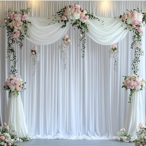 40FTx14FT White Backdrop Curtains for Wedding Party, Birthday and Labor Day in W5' x H14'(8 panels) in White, alternate view